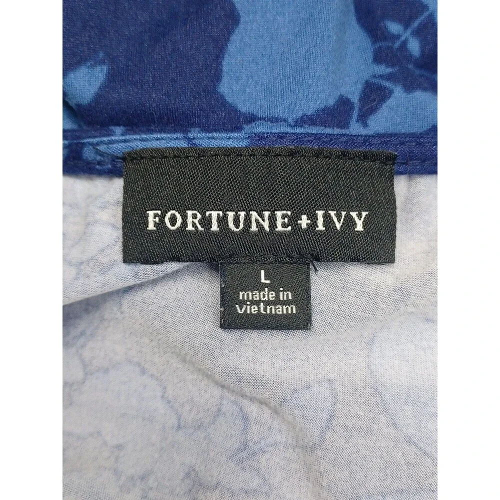 Fortune + Ivy High Low Blue Floral Dress Half Wrap Style Sz L Stretch